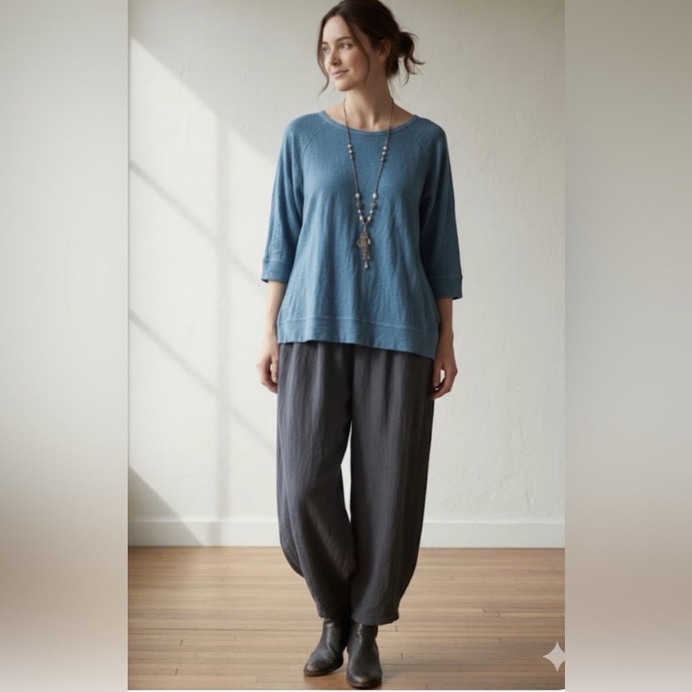 Poetry 100% Linen Lagenlook Coastal Grandmother Top Size 18